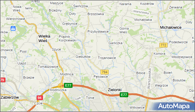 mapa Trojanowice gmina Zielonki, Trojanowice gmina Zielonki na mapie Targeo