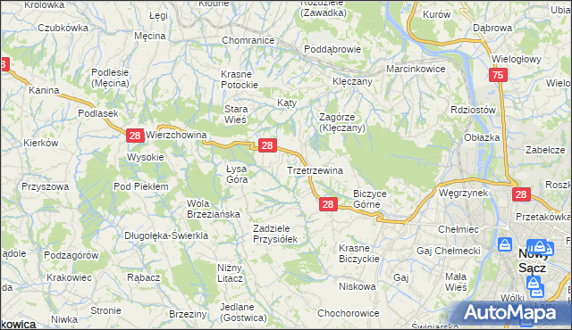 mapa Trzetrzewina, Trzetrzewina na mapie Targeo
