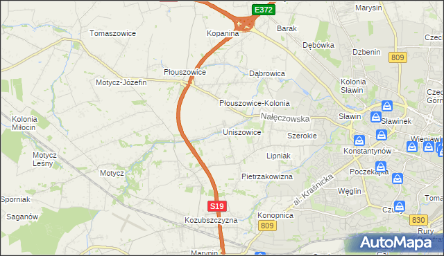 mapa Uniszowice, Uniszowice na mapie Targeo