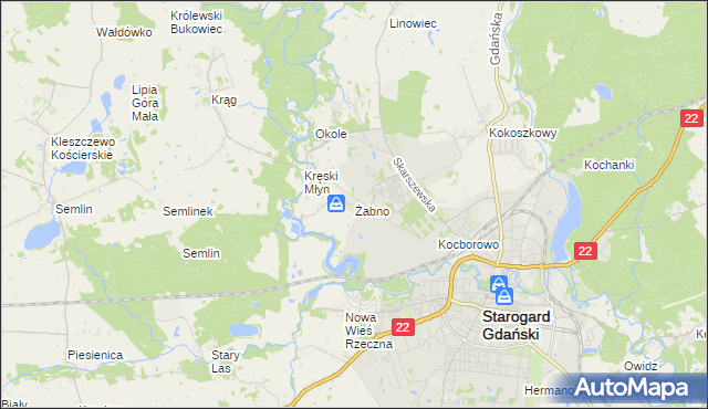 mapa Żabno gmina Starogard Gdański, Żabno gmina Starogard Gdański na mapie Targeo