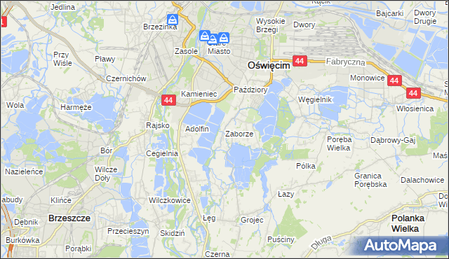 mapa Zaborze gmina Oświęcim, Zaborze gmina Oświęcim na mapie Targeo