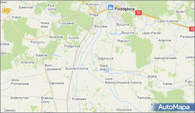 mapa Zagórzyce gmina Poddębice, Zagórzyce gmina Poddębice na mapie Targeo