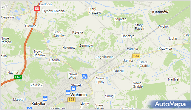 mapa Zagościniec gmina Wołomin, Zagościniec gmina Wołomin na mapie Targeo