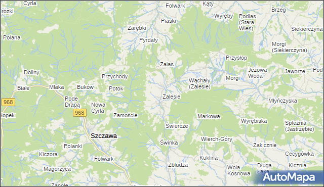 mapa Zalesie gmina Kamienica, Zalesie gmina Kamienica na mapie Targeo
