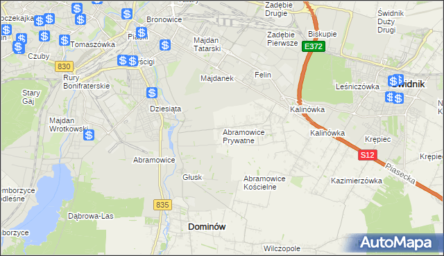 mapa Abramowice Prywatne, Abramowice Prywatne na mapie Targeo