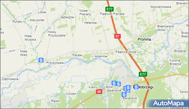 mapa Adamów gmina Promna, Adamów gmina Promna na mapie Targeo
