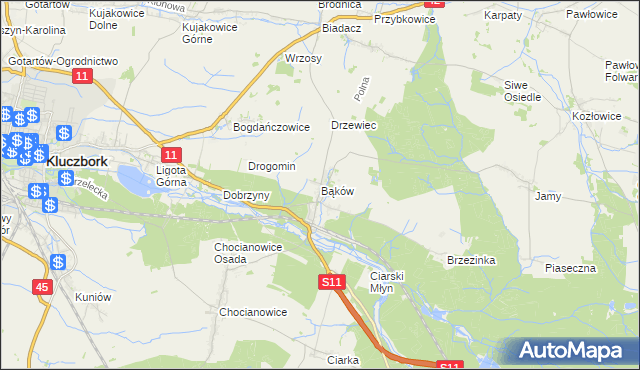 mapa Bąków gmina Kluczbork, Bąków gmina Kluczbork na mapie Targeo