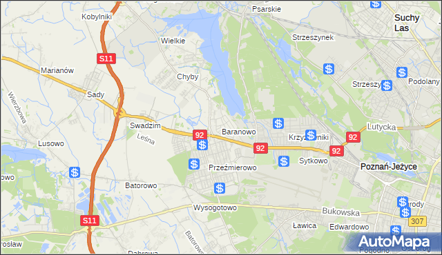 mapa Baranowo gmina Tarnowo Podgórne, Baranowo gmina Tarnowo Podgórne na mapie Targeo