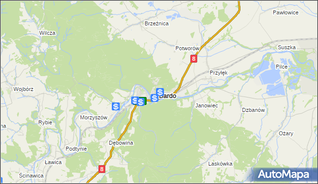 mapa Bardo powiat ząbkowicki, Bardo powiat ząbkowicki na mapie Targeo