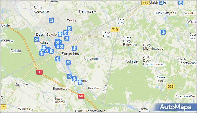 mapa Bieganów gmina Jaktorów, Bieganów gmina Jaktorów na mapie Targeo