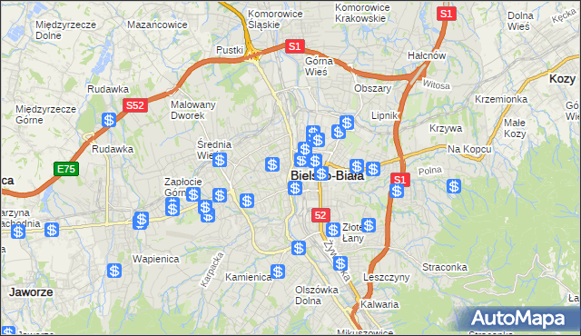 mapa Bielsko-Białej, Bielsko-Biała na mapie Targeo