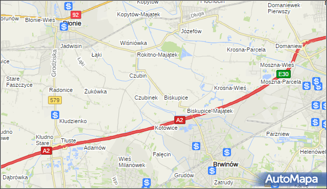 mapa Biskupice gmina Brwinów, Biskupice gmina Brwinów na mapie Targeo