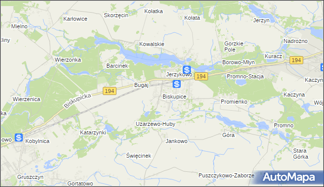 mapa Biskupice gmina Pobiedziska, Biskupice gmina Pobiedziska na mapie Targeo