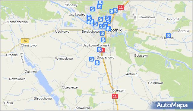 mapa Bogdanowo gmina Oborniki, Bogdanowo gmina Oborniki na mapie Targeo