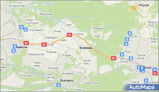 mapa Bolesław powiat olkuski, Bolesław powiat olkuski na mapie Targeo