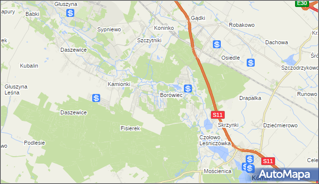 mapa Borówiec gmina Kórnik, Borówiec gmina Kórnik na mapie Targeo