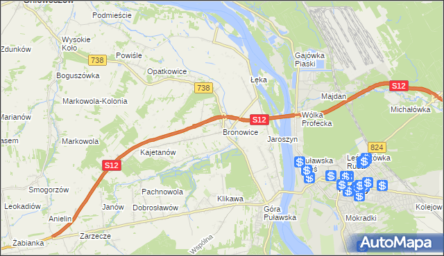 mapa Bronowice gmina Puławy, Bronowice gmina Puławy na mapie Targeo
