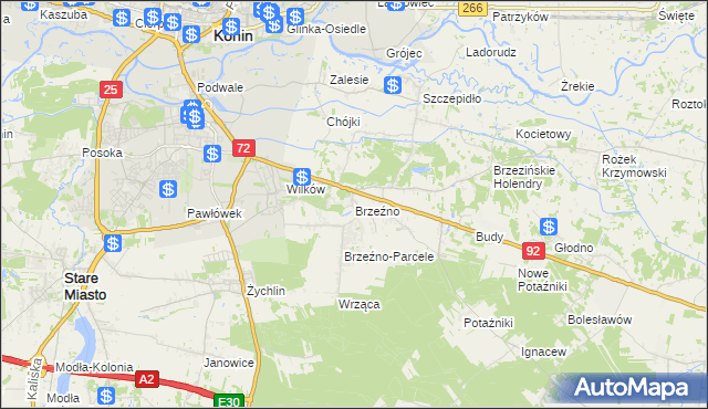 mapa Brzeźno gmina Krzymów, Brzeźno gmina Krzymów na mapie Targeo