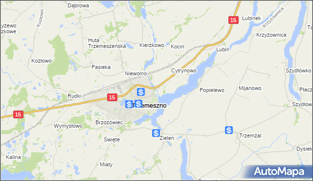 mapa Bystrzyca gmina Trzemeszno, Bystrzyca gmina Trzemeszno na mapie Targeo