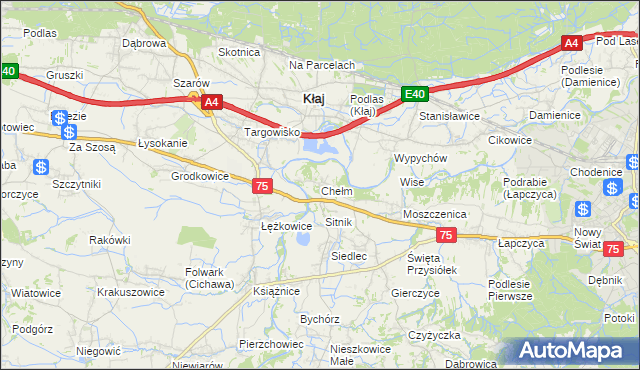 mapa Chełm gmina Bochnia, Chełm gmina Bochnia na mapie Targeo