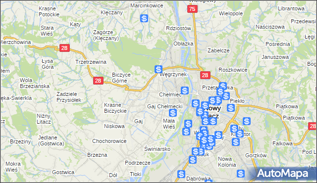 mapa Chełmiec powiat nowosądecki, Chełmiec powiat nowosądecki na mapie Targeo