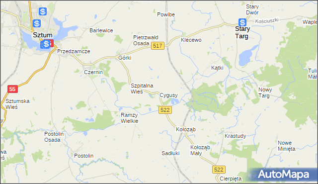 mapa Cygusy, Cygusy na mapie Targeo