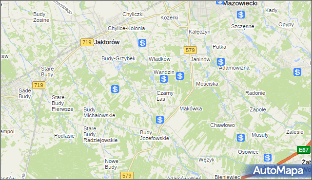 mapa Czarny Las gmina Grodzisk Mazowiecki, Czarny Las gmina Grodzisk Mazowiecki na mapie Targeo