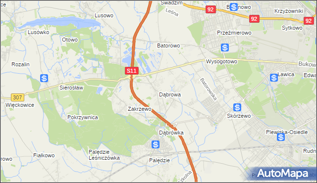 mapa Dąbrowa gmina Dopiewo, Dąbrowa gmina Dopiewo na mapie Targeo