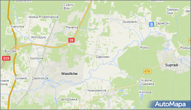 mapa Dąbrówki gmina Wasilków, Dąbrówki gmina Wasilków na mapie Targeo