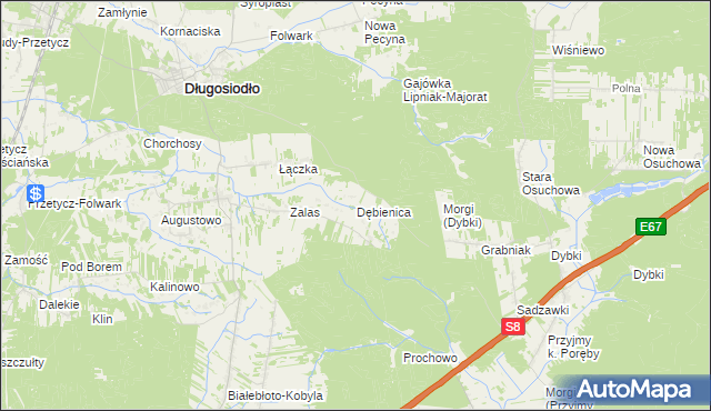 mapa Dębienica gmina Długosiodło, Dębienica gmina Długosiodło na mapie Targeo