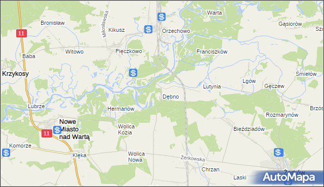 mapa Dębno gmina Nowe Miasto nad Wartą, Dębno gmina Nowe Miasto nad Wartą na mapie Targeo