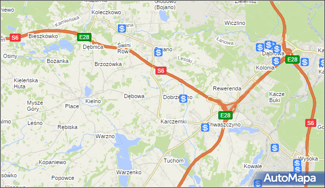 mapa Dobrzewino, Dobrzewino na mapie Targeo