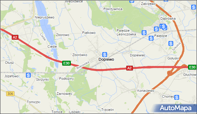 mapa Dopiewo, Dopiewo na mapie Targeo