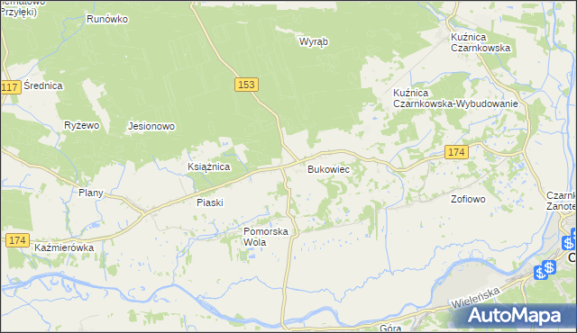 mapa Gajewo gmina Czarnków, Gajewo gmina Czarnków na mapie Targeo