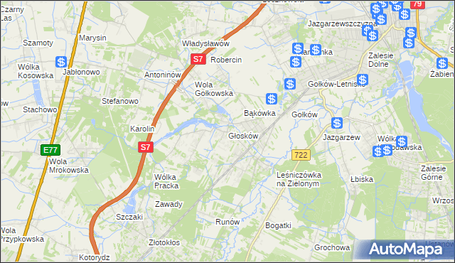 mapa Głosków gmina Piaseczno, Głosków gmina Piaseczno na mapie Targeo