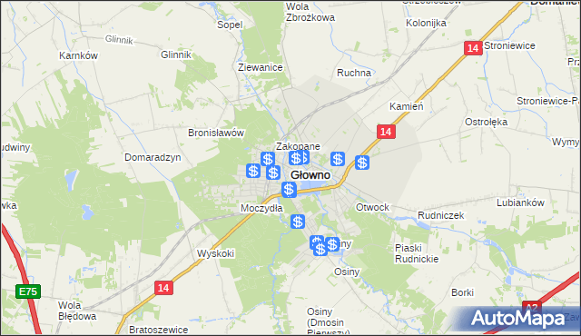 mapa Głowno, Głowno na mapie Targeo