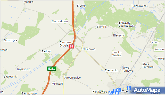 mapa Głuchowo gmina Czempiń, Głuchowo gmina Czempiń na mapie Targeo