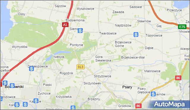 mapa Góra Siewierska, Góra Siewierska na mapie Targeo