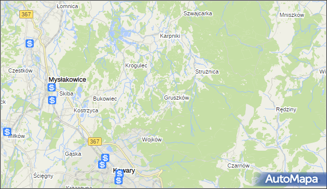 mapa Gruszków gmina Mysłakowice, Gruszków gmina Mysłakowice na mapie Targeo