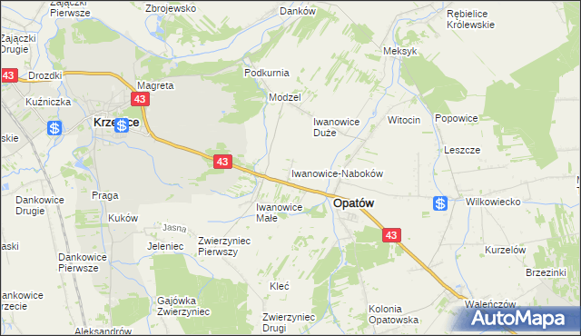 mapa Iwanowice-Naboków, Iwanowice-Naboków na mapie Targeo