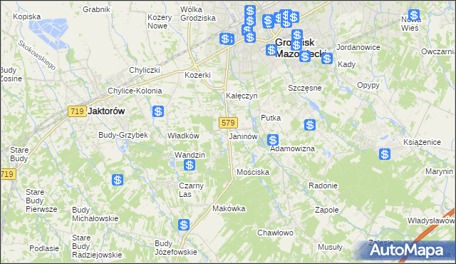 mapa Janinów gmina Grodzisk Mazowiecki, Janinów gmina Grodzisk Mazowiecki na mapie Targeo