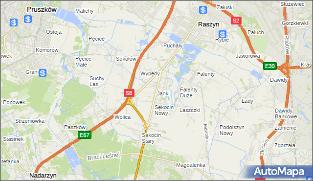 mapa Janki gmina Raszyn, Janki gmina Raszyn na mapie Targeo