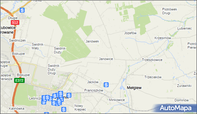 mapa Janowice gmina Mełgiew, Janowice gmina Mełgiew na mapie Targeo