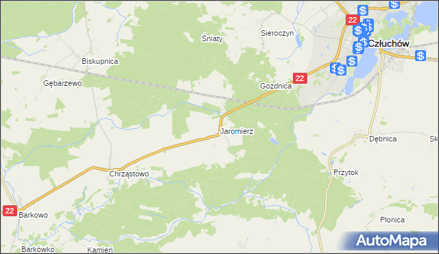 mapa Jaromierz gmina Człuchów, Jaromierz gmina Człuchów na mapie Targeo