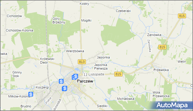 mapa Jasionka gmina Parczew, Jasionka gmina Parczew na mapie Targeo