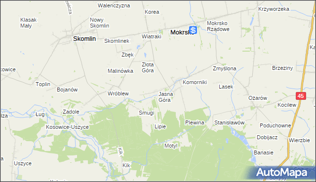 mapa Jasna Góra gmina Mokrsko, Jasna Góra gmina Mokrsko na mapie Targeo