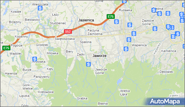 mapa Jaworze powiat bielski, Jaworze powiat bielski na mapie Targeo