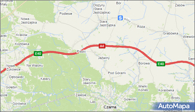 mapa Jaźwiny gmina Czarna, Jaźwiny gmina Czarna na mapie Targeo