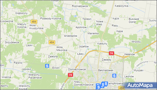 mapa Józefów gmina Bełchatów, Józefów gmina Bełchatów na mapie Targeo