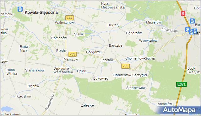 mapa Józefów gmina Kowala, Józefów gmina Kowala na mapie Targeo